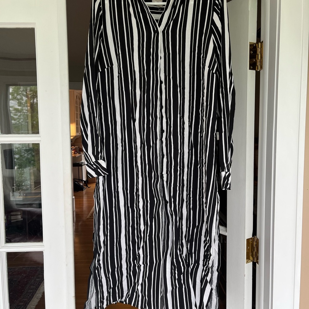 Chico's Black and White Buttoned V-Neck Dress